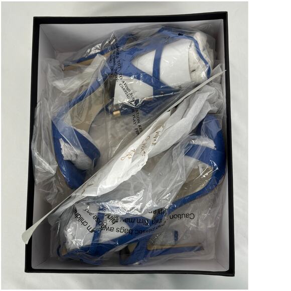 Bebe Kya Suedette Sandal Heel With Tassel Blue Womens Size 5 New - Picture 7 of 8